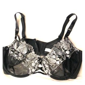 Silver Black Cacique Balconette Bra 40DDD